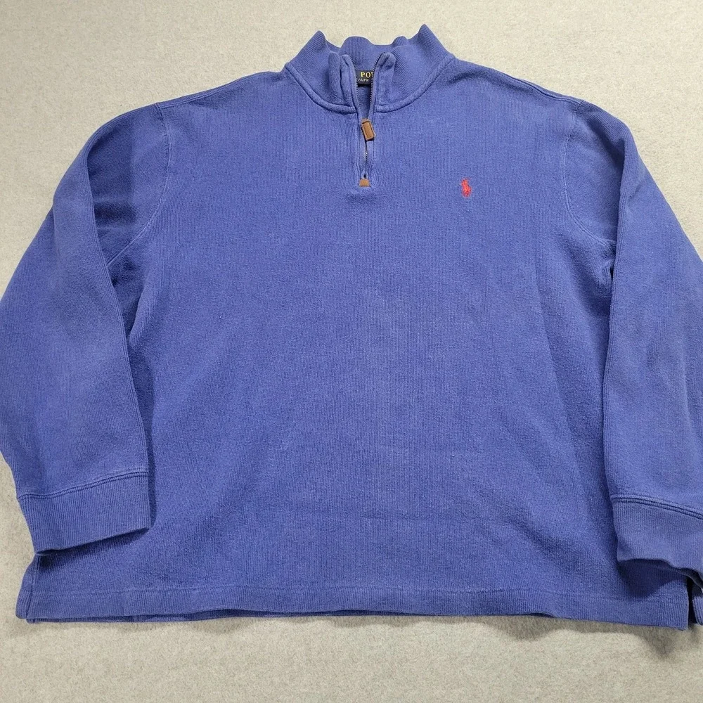 Polo Ralph Lauren Mens XL Blue 100% Cotton 1/4 Zip Pullover Sweater Pony Logo